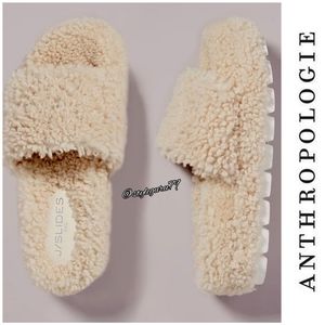 NIB, Anthropologie, J/Slides Bryce Faux Fur Slippers in Nuetral
